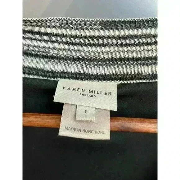 KAREN MILLEN 1 Vintage Grey Multi Zig Zag Knit Croche Midi Jumper Dress - Picture 2 of 5